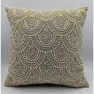 Pier 1 Pearl Beaded Decorative Throw Pillow Beige and White Square